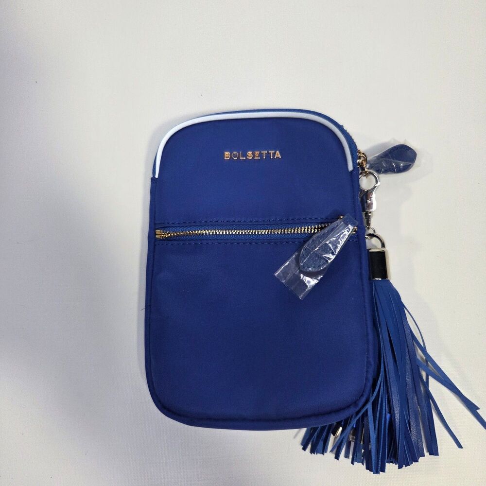 BOLSETTA Blue Nylon Tassel Magnetic Zippered Hip Pouch - Beltless Handbag NEW